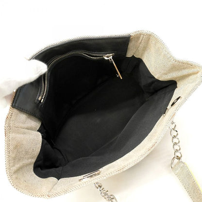 Chanel Tote Bag Camellia Chocolate Bar Canvas Gray Yellow Silver Hardware Ladies