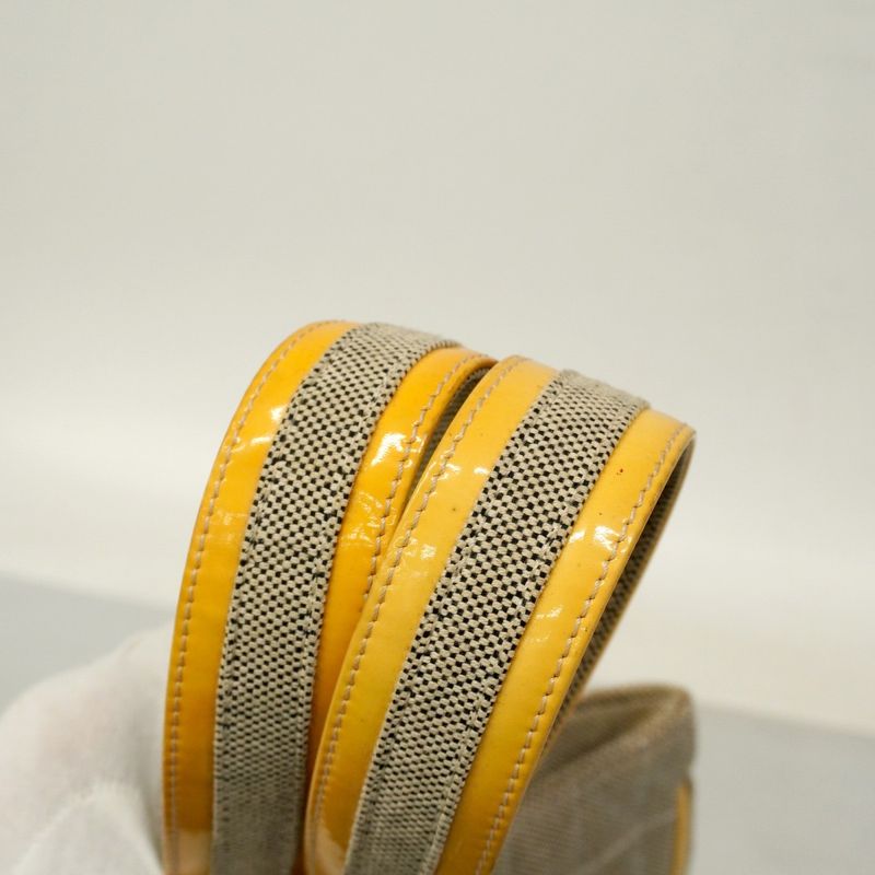 Chanel Tote Bag Camellia Chocolate Bar Canvas Gray Yellow Silver Hardware Ladies