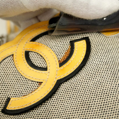 Chanel Tote Bag Camellia Chocolate Bar Canvas Gray Yellow Silver Hardware Ladies