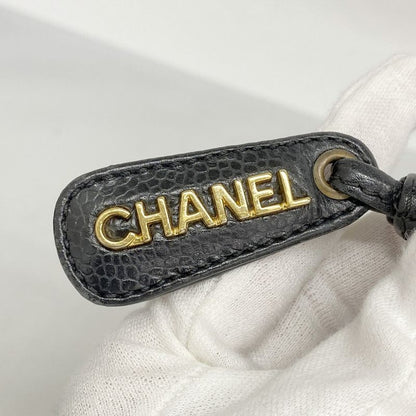 Chanel Shoulder Bag Triple Coco Caviar Skin Black Gold Hardware Women's