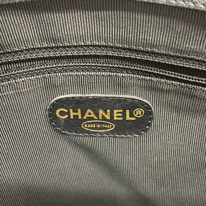 Chanel Shoulder Bag Triple Coco Caviar Skin Black Gold Hardware Women's