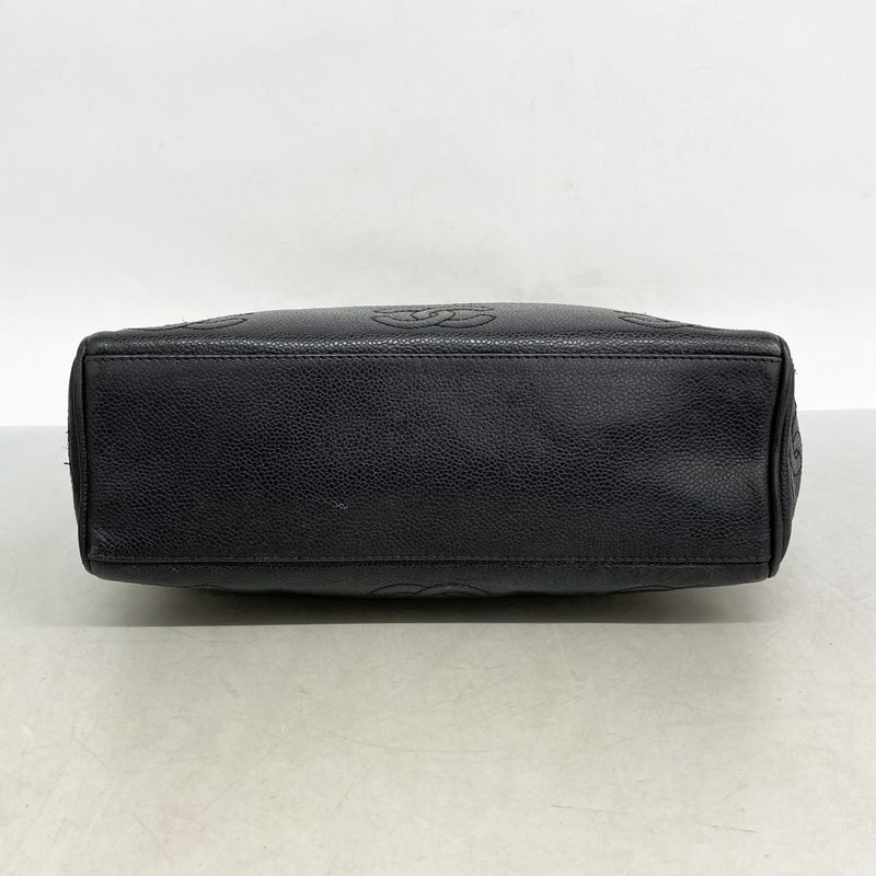 Chanel Shoulder Bag Triple Coco Caviar Skin Black Gold Hardware Women's