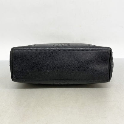 Chanel Shoulder Bag Triple Coco Caviar Skin Black Gold Hardware Women's