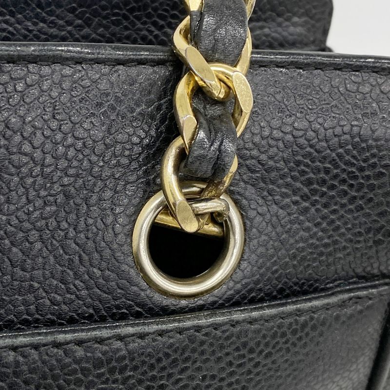 Chanel Shoulder Bag Triple Coco Caviar Skin Black Gold Hardware Women's