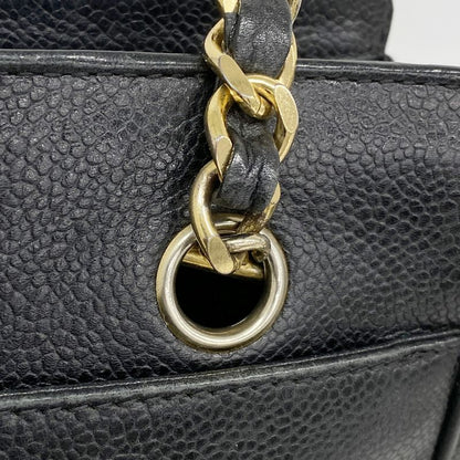 Chanel Shoulder Bag Triple Coco Caviar Skin Black Gold Hardware Women's