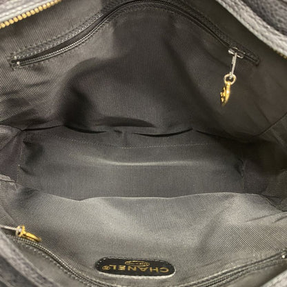 Chanel Shoulder Bag Triple Coco Caviar Skin Black Gold Hardware Women's