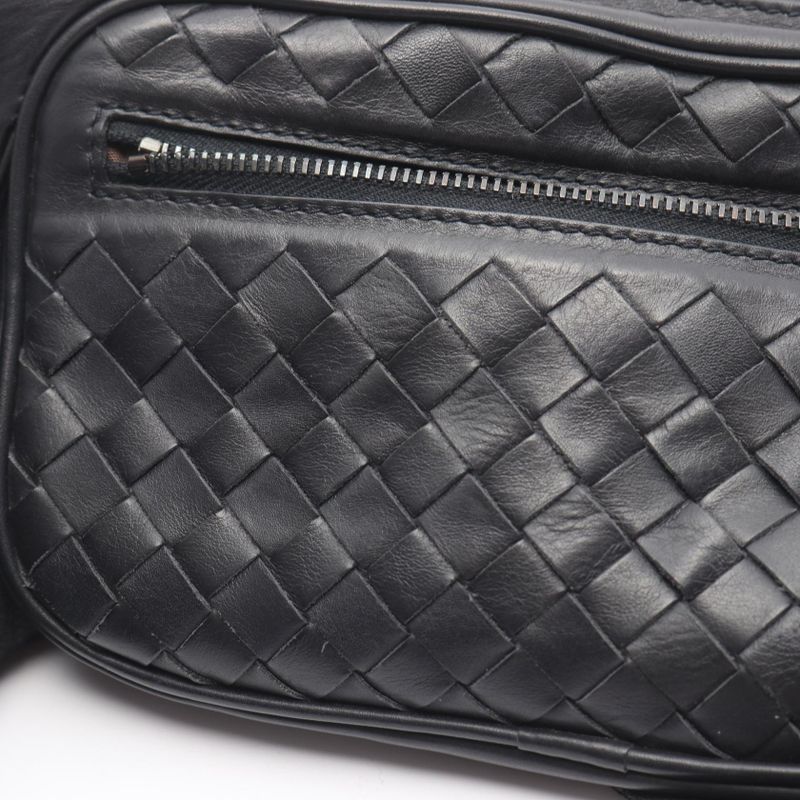 Bottega Veneta Waist Bag Body Bag Intrecciato 222310 Black Leather Intrecciato