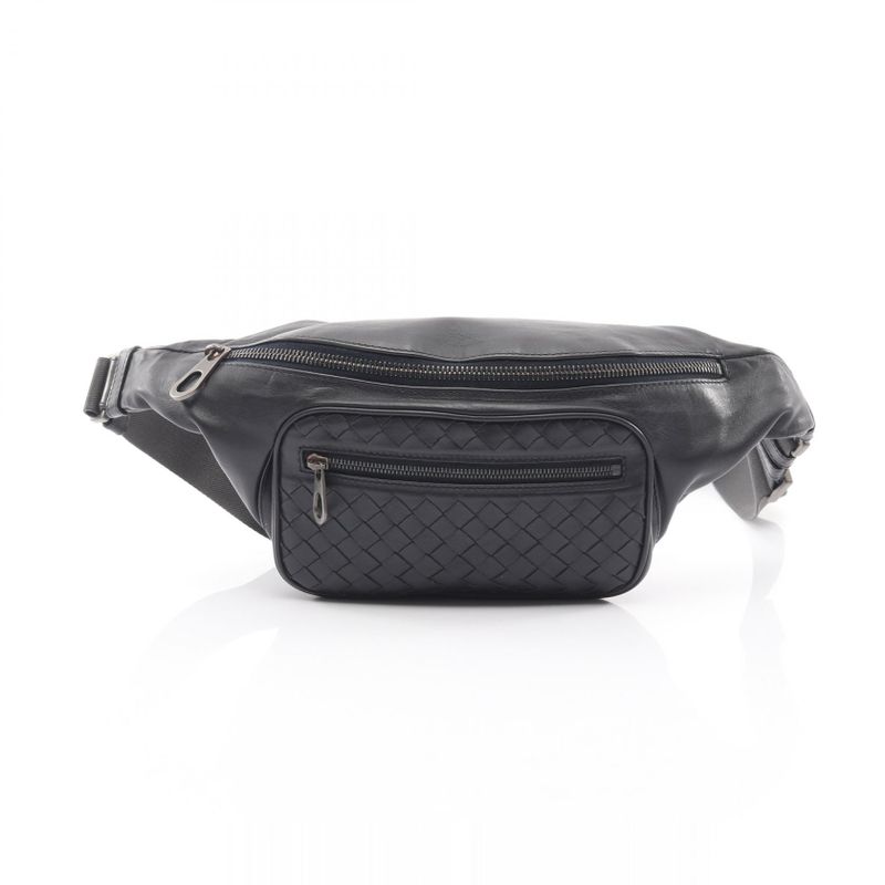 Bottega Veneta Waist Bag Body Bag Intrecciato 222310 Black Leather Intrecciato