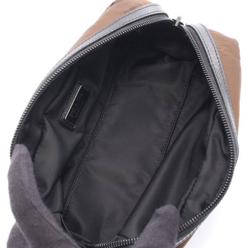 Prada Pouch Brown Nylon Leather Triangle Logo Pouch Ladies Used B