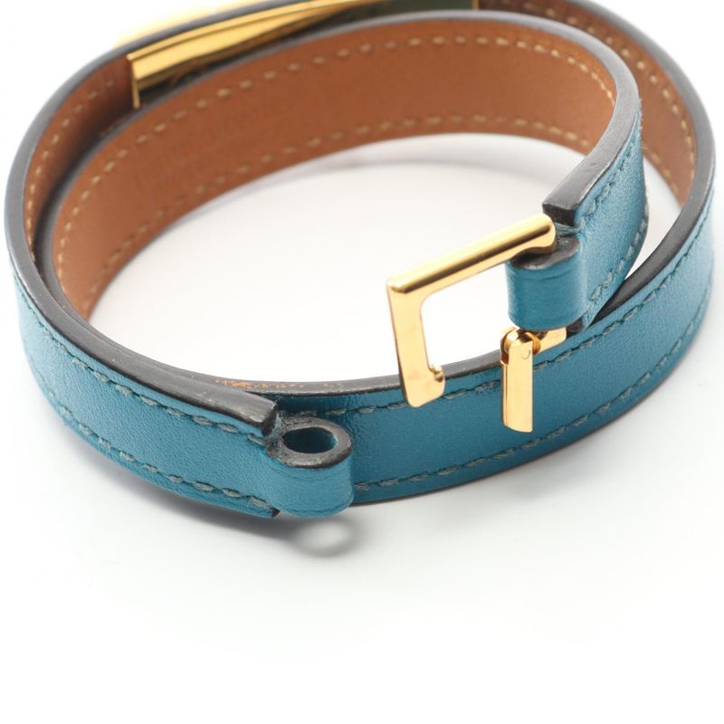 Hermes Bracelet Rival Double Tour Leather GP (gold Plated) Bracelet Ladies Used