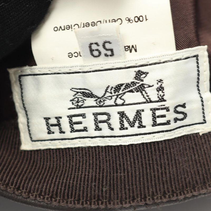 Hermes Cap H Embroidery Leather Hat Men's Used B