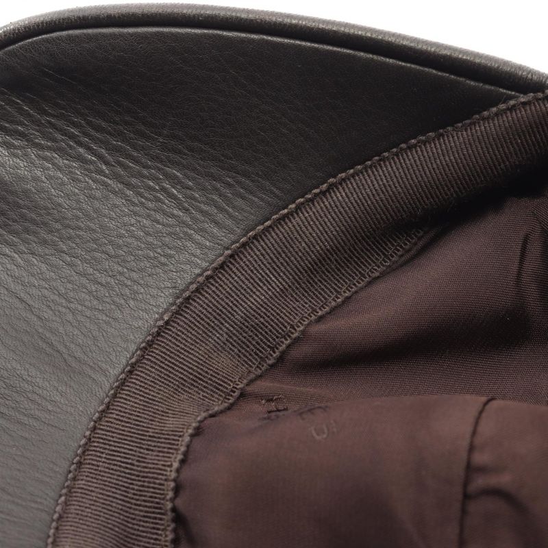 Hermes Cap H Embroidery Leather Hat Men's Used B