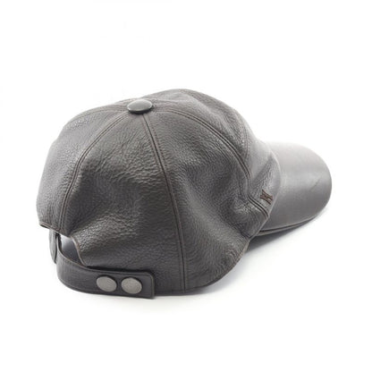 Hermes Cap H Embroidery Leather Hat Men's Used B
