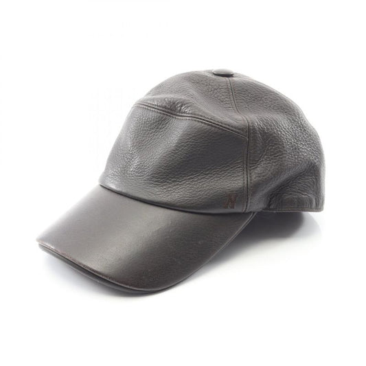 Hermes Cap H Embroidery Leather Hat Men's Used B