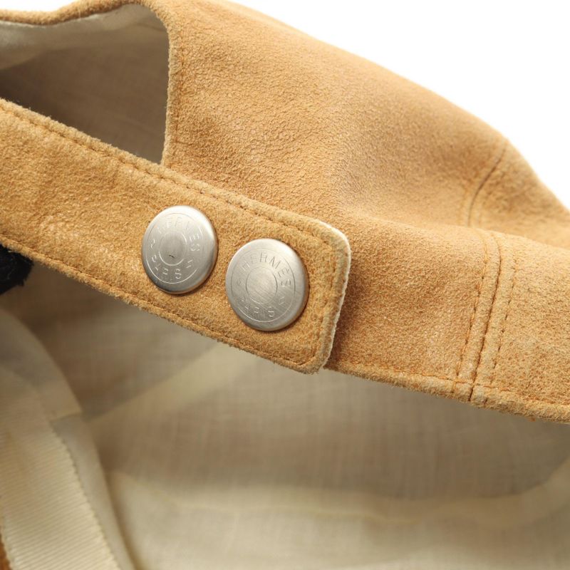Hermes Cap H Embroidery Suede Hat Men's Used B