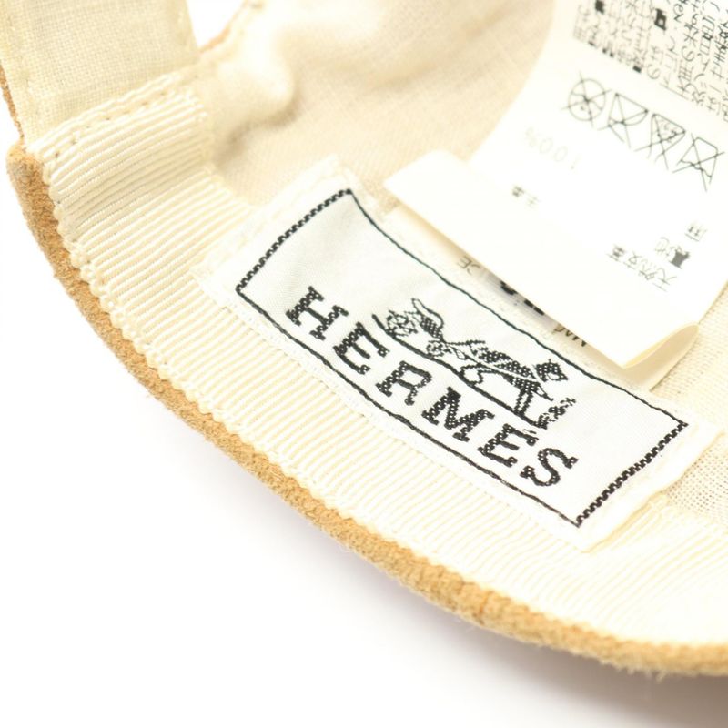 Hermes Cap H Embroidery Suede Hat Men's Used B
