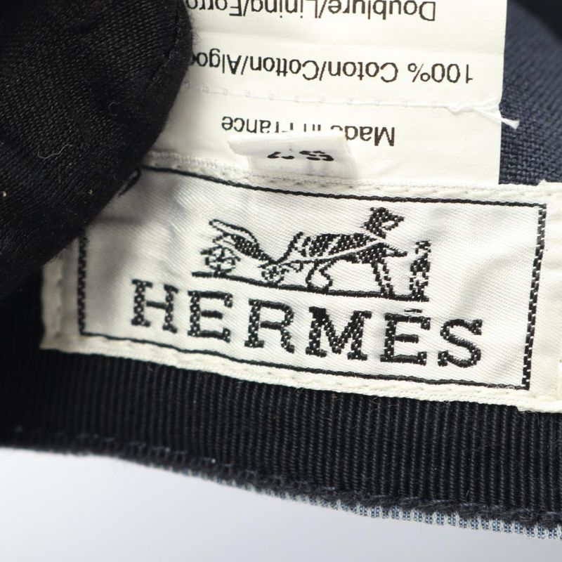 Hermes Cap H Embroidery Canvas Hat Men's Used B