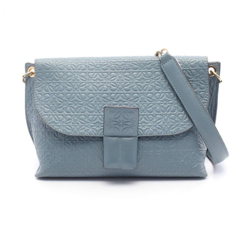 Loewe Shoulder Bag Avenue Repeat Anagram Light Blue Leather Anagram Chain