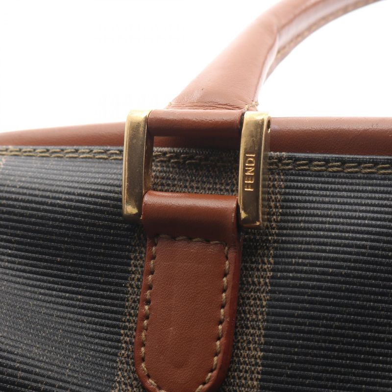 Fendi Handbag Pecan 25902 Black Dark Brown PVC Coated Canvas Leather Mini