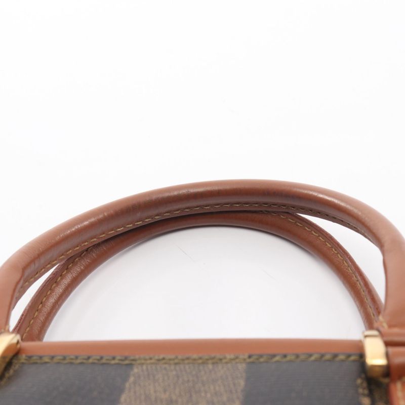 Fendi Handbag Pecan 25902 Black Dark Brown PVC Coated Canvas Leather Mini