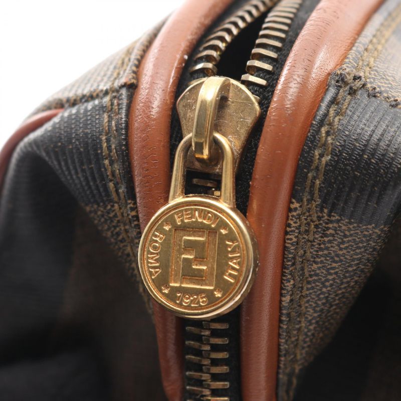 Fendi Handbag Pecan 25902 Black Dark Brown PVC Coated Canvas Leather Mini