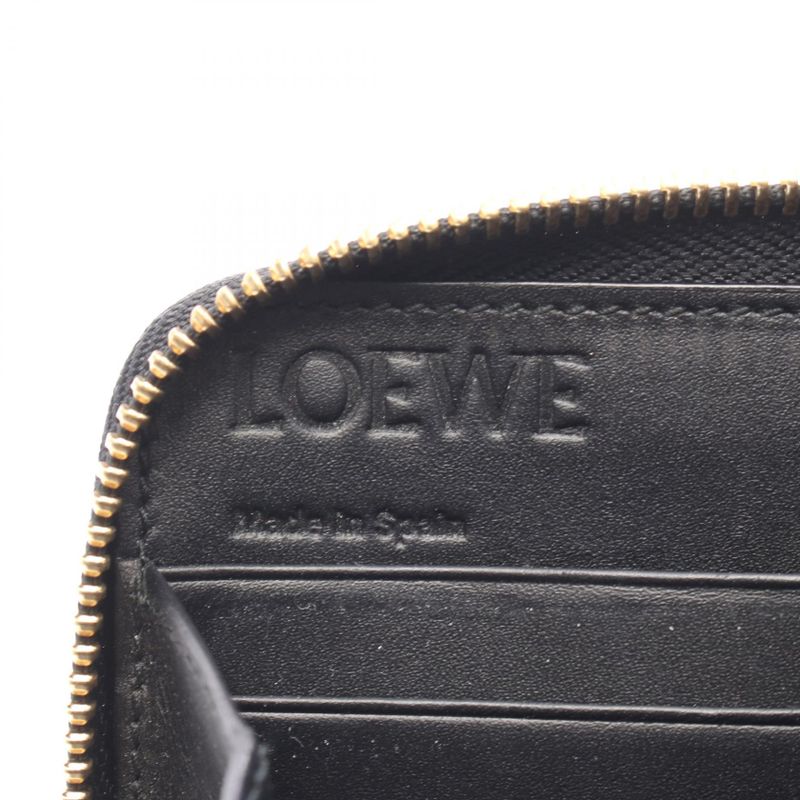 Loewe Round Long Wallet Anagram Black Leather Anagram Round Long Wallet Women's