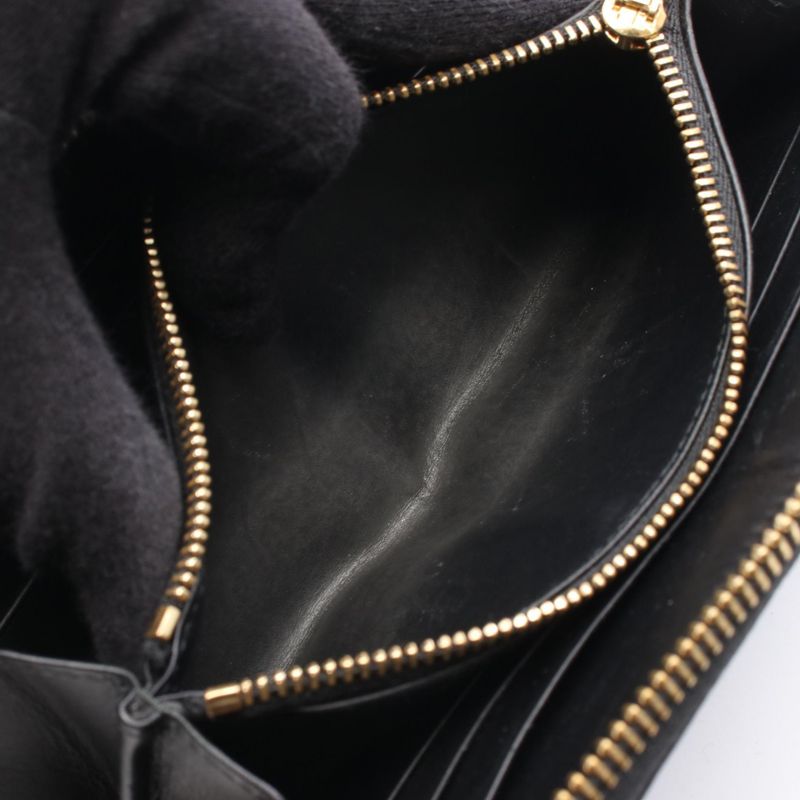 Loewe Round Long Wallet Anagram Black Leather Anagram Round Long Wallet Women's