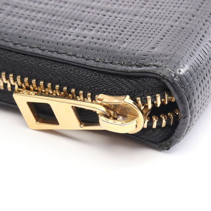 Loewe Round Long Wallet Anagram Black Leather Anagram Round Long Wallet Women's