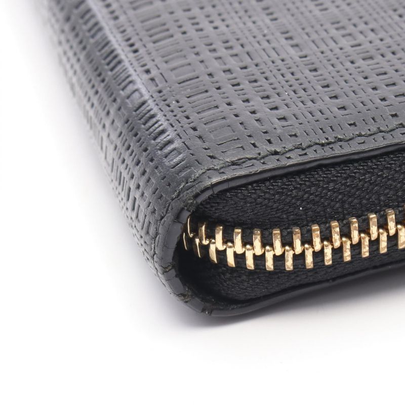 Loewe Round Long Wallet Anagram Black Leather Anagram Round Long Wallet Women's