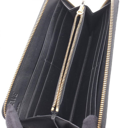 Loewe Round Long Wallet Anagram Black Leather Anagram Round Long Wallet Women's