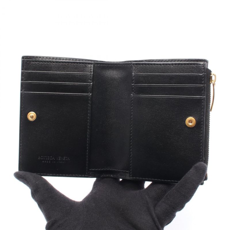 Bottega Veneta Bifold Wallet Intrecciato 742330 Black Leather Intrecciato