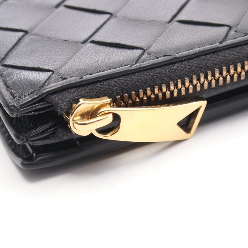 Bottega Veneta Bifold Wallet Intrecciato 742330 Black Leather Intrecciato