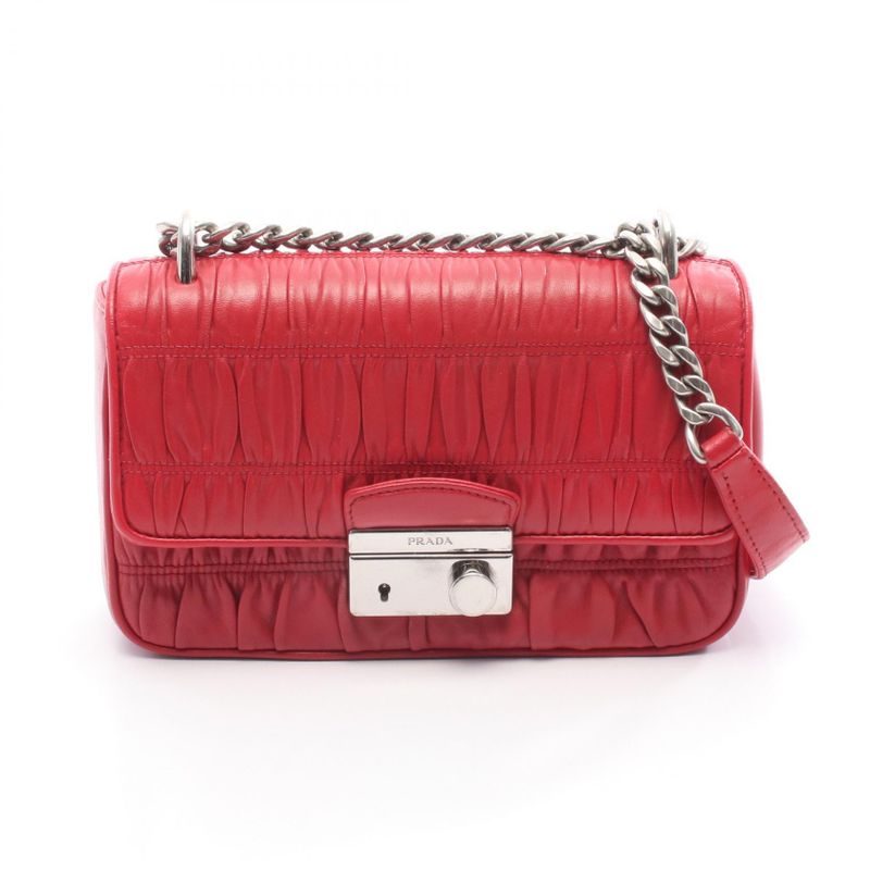 Prada Shoulder Bag Nappa Gaufre Sound Lock 1bd139 Red Leather Nappa Gaufre