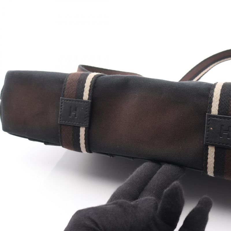 Hermes Tote Bag Troca Horizontal MM Black Brown Canvas Leather Troca Horizontal