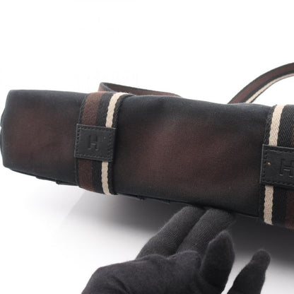 Hermes Tote Bag Troca Horizontal MM Black Brown Canvas Leather Troca Horizontal