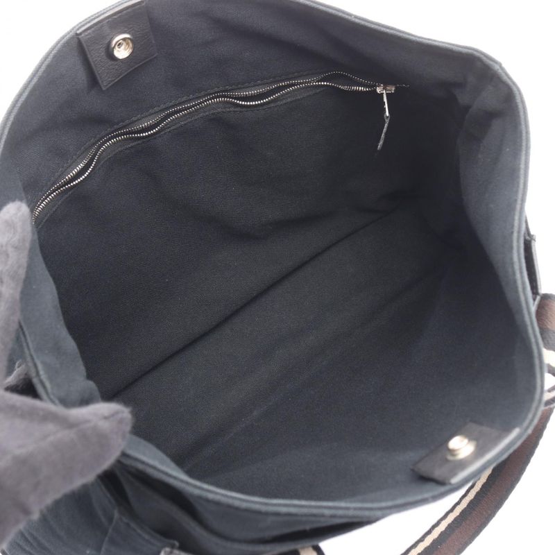 Hermes Tote Bag Troca Horizontal MM Black Brown Canvas Leather Troca Horizontal