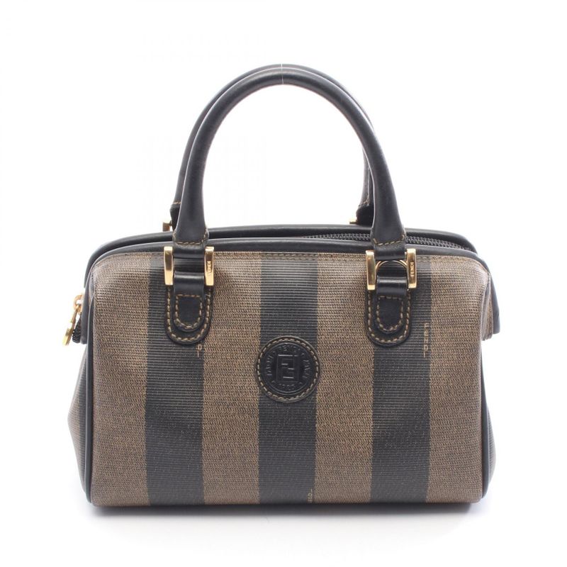 Fendi Handbag Pecan Black Dark Brown PVC Coated Canvas Leather Mini Boston Bag