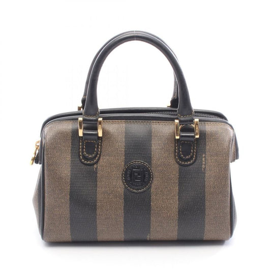 Fendi Handbag Pecan Black Dark Brown PVC Coated Canvas Leather Mini Boston Bag