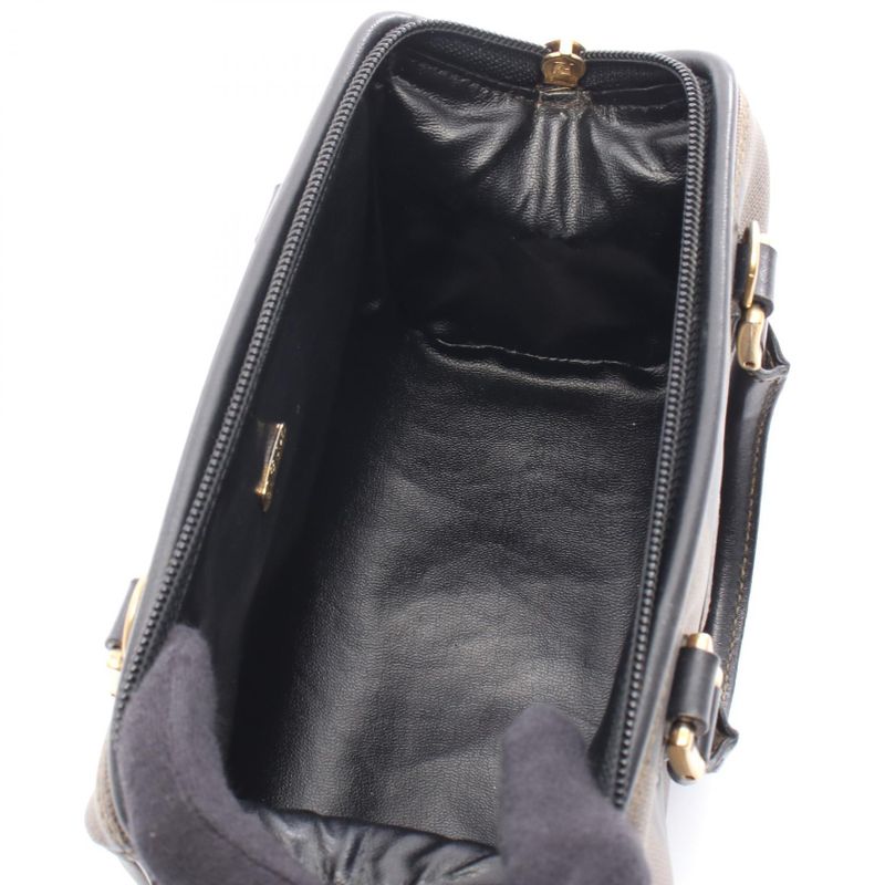 Fendi Handbag Pecan Black Dark Brown PVC Coated Canvas Leather Mini Boston Bag