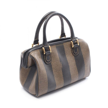 Fendi Handbag Pecan Black Dark Brown PVC Coated Canvas Leather Mini Boston Bag