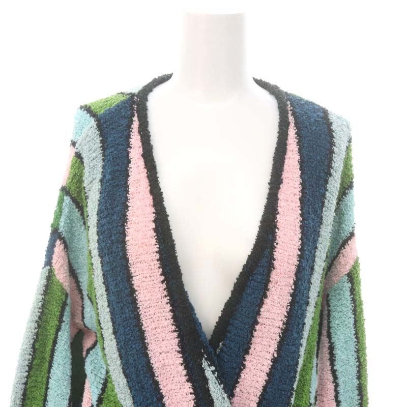Loewe Paulas Bou Cles Knit Cardigan Stripe Gown Long Belted Cotton XS