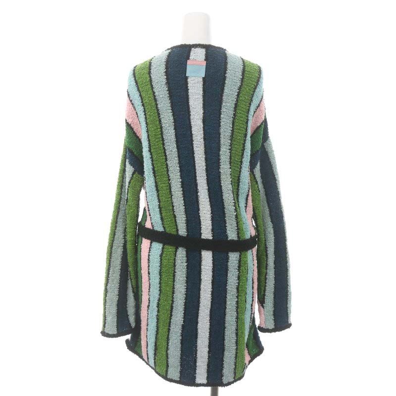Loewe Paulas Bou Cles Knit Cardigan Stripe Gown Long Belted Cotton XS