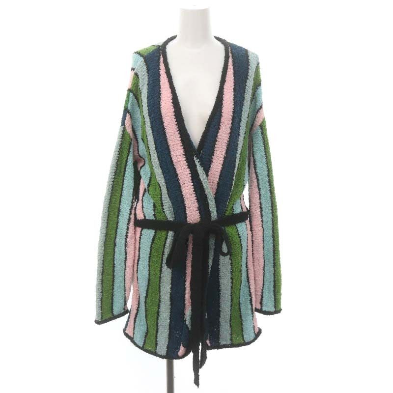 Loewe Paulas Bou Cles Knit Cardigan Stripe Gown Long Belted Cotton XS