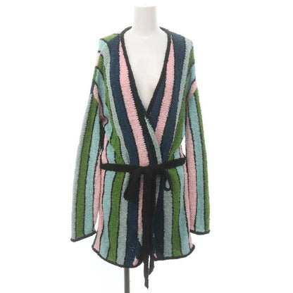 Loewe Paulas Bou Cles Knit Cardigan Stripe Gown Long Belted Cotton XS