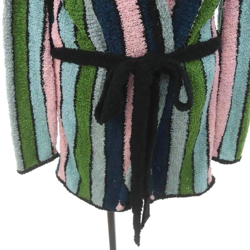 Loewe Paulas Bou Cles Knit Cardigan Stripe Gown Long Belted Cotton XS