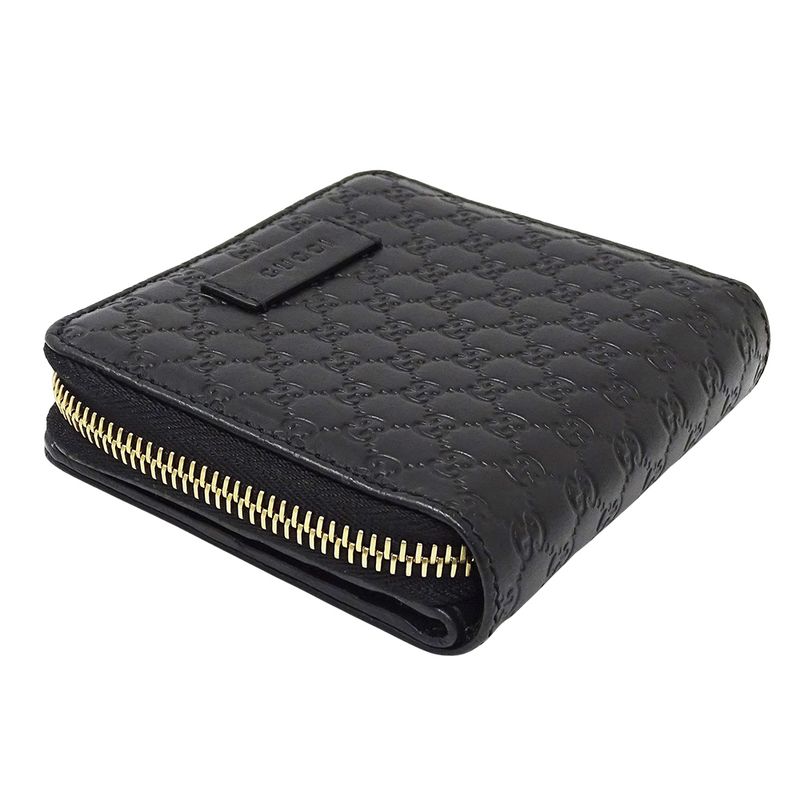 Gucci Wallet Women's Men's Brand Bifold Wallet Micro GG Shima Leather Black