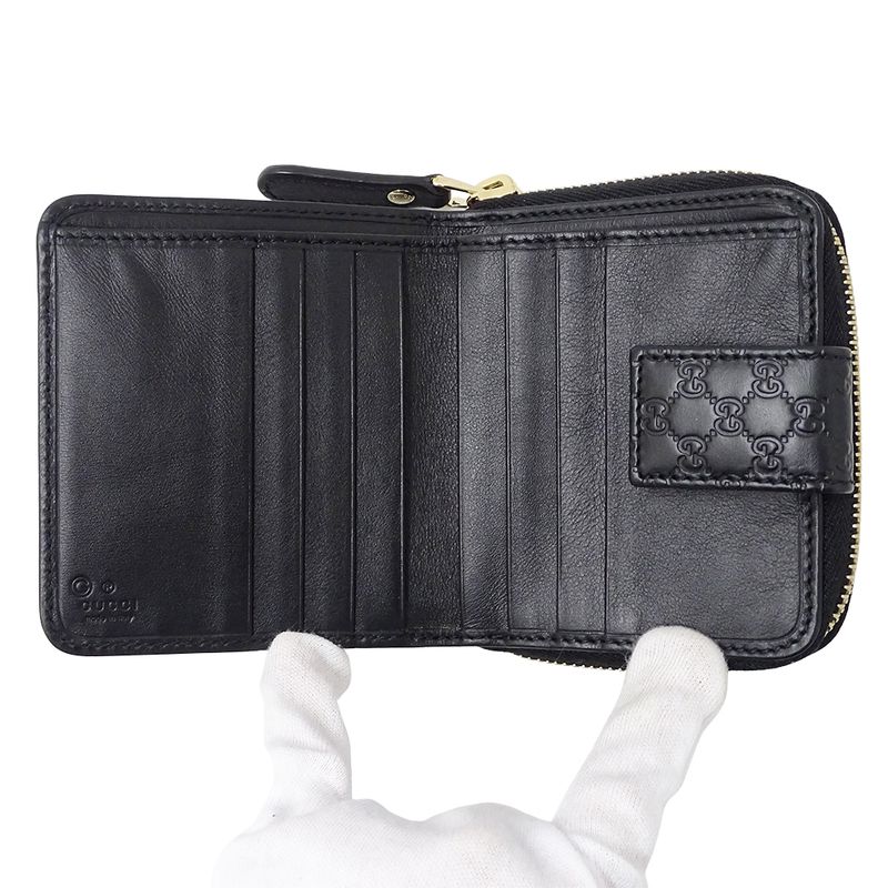Gucci Wallet Women's Men's Brand Bifold Wallet Micro GG Shima Leather Black