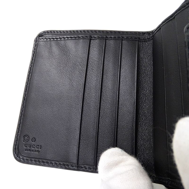 Gucci Wallet Women's Men's Brand Bifold Wallet Micro GG Shima Leather Black