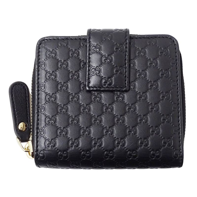 Gucci Wallet Women's Men's Brand Bifold Wallet Micro GG Shima Leather Black