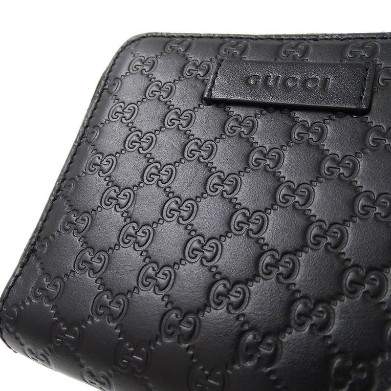 Gucci Wallet Women's Men's Brand Bifold Wallet Micro GG Shima Leather Black
